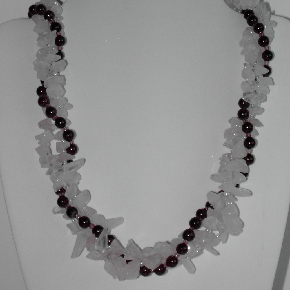 Natural Rose Quartz, Garnet 17.5"  necklace (#338)